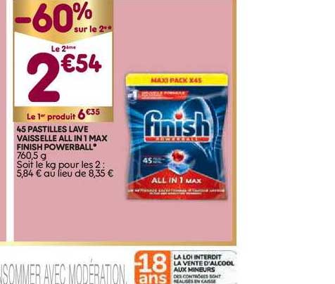 45 pastilles lave vaisselle all in 1 max finish powerball