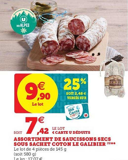 assortiment de saucissons secs sous sachet coton le galiber