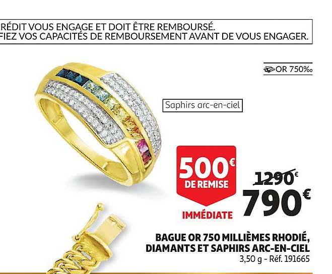 bague or 750 millièmes rhodié, diamants et saphirs arc-en-ciel