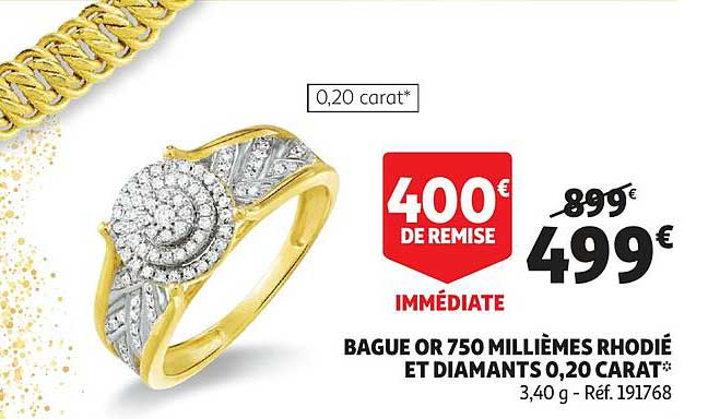 bague or 750 millièmes rhodié et diamants 0,20 carat