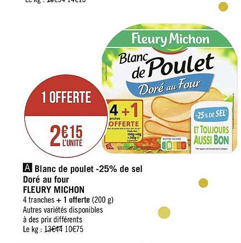 blanc de poulet -25% de sel doré au four fleury michon