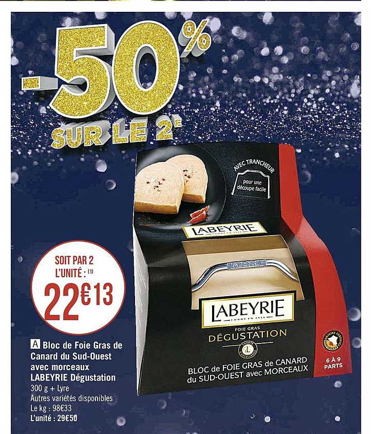 bloc de foie gras de canard du sud ouest avec morceau labeyrie dégustation