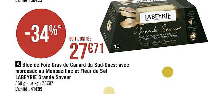 bloc de foie gras de canard du sud-ouest avec morceaux au monbazillac et fleur de sel labeyrie grande saveur