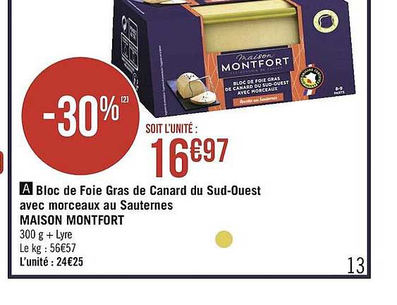 bloc de foie gras de canard du sud-ouest avec morceaux au sauternes maison montfort