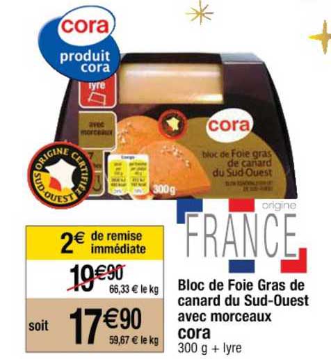 bloc de foie gras de canard du sud-ouest avec morceaux cora