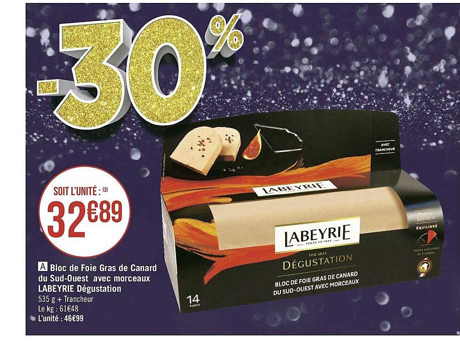 bloc de foie gras de canard du sud-ouest avec morceaux labeyrie dégustation