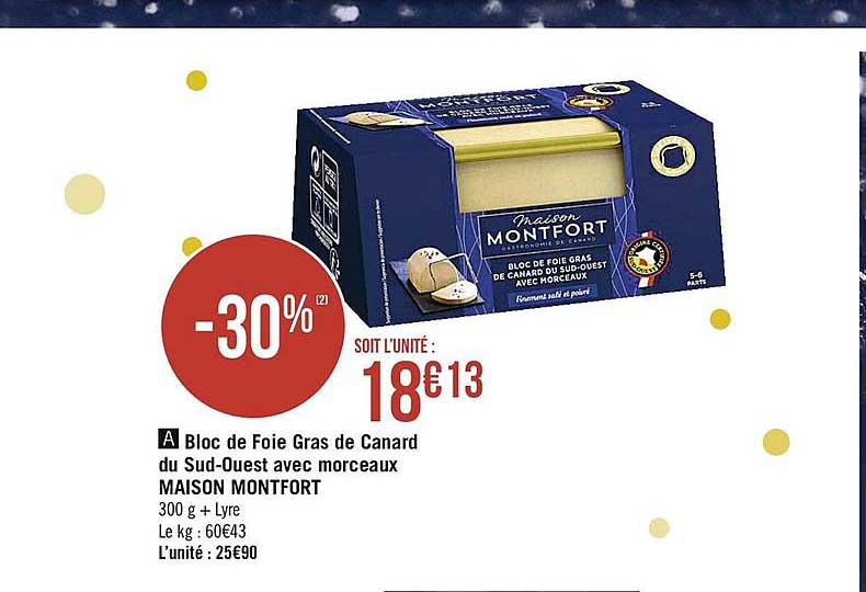 bloc de foie gras de canard du sud-ouest avec morceaux maison montfort