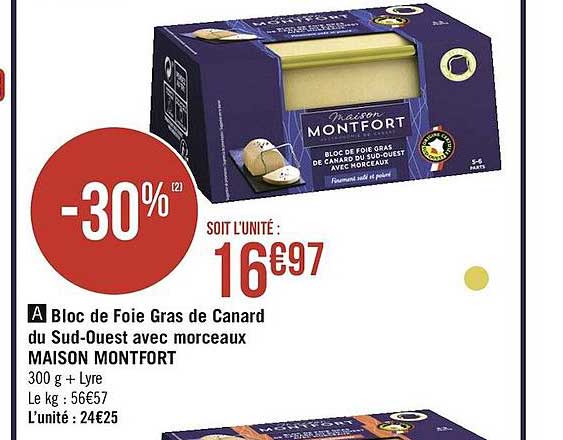 bloc de foie gras de canard du sud-ouest avec morceaux maison montfort