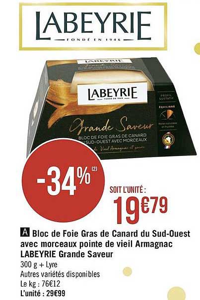bloc de foie gras de canard du sud-ouest avec morceaux pointe de vieil armagnac labeyrie grande saveur