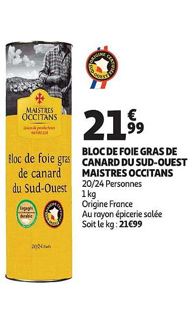 bloc de foie gras de canard du sud-ouest maistres occitans