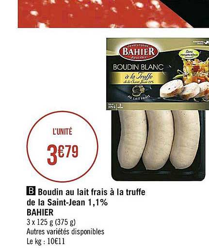 Boudin Au Lait Frais à La Truffe De La Saint-jean 1,1% Bahier