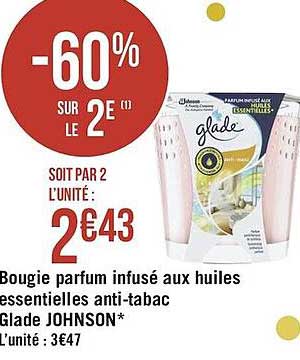 bougie parfum infusé aux huiles essentielles anti-tabac glade johnson