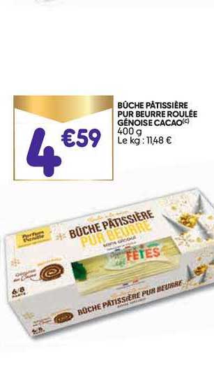 Bûche Pâtissière Pur Beurre Roulée Génoise Cacao