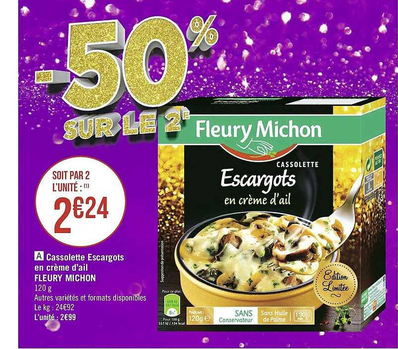 cassolette escargots en crème d'ail fleury michon