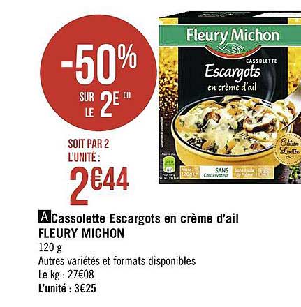 cassolette escargots en crème d'ail fleury michon