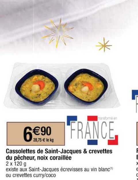 cassolettes de saint jacques & crevettes du pêcheur, noix coraillée