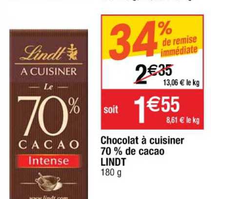 chocolat à cuisiner 70% de cacao lindt