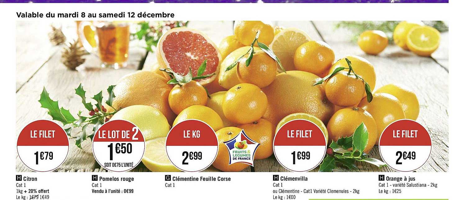 citron, pomelos rouge, clémentine feuille corse, clémenvilla, orange à jus