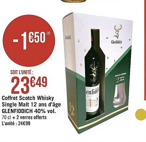 coffret scotch whisky single malt 12 ans d'âge glenfiddich 40% vol.
