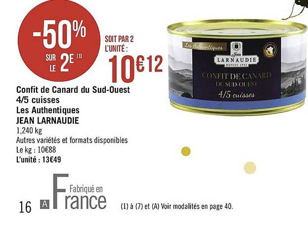 confit de canard du sud-ouest 4-5 cuisses les authentiques jean larnaudie