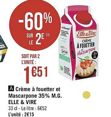 crème à fouetter et mascarpone 35% m.g. elle & vire