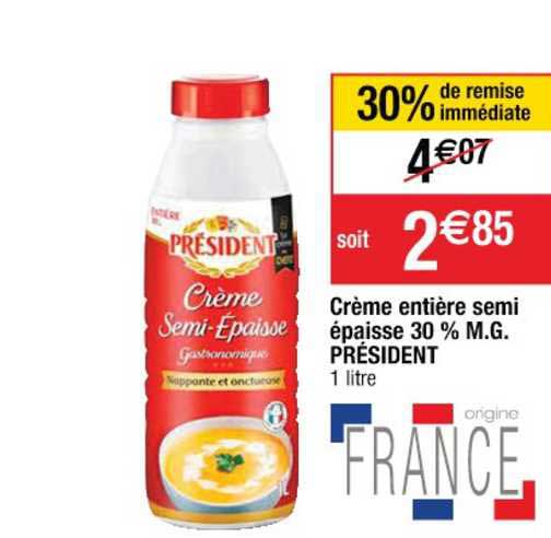 crème entière semi épaisse 30% m.g. président