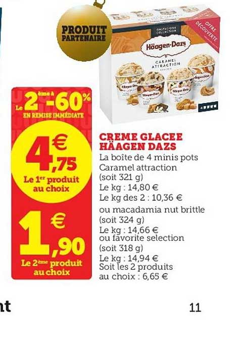 crème glacée häagen dazs le 2ème à -60% en remise immédiate
