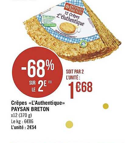 crêpes l'authentique paysan breton -68% sur le 2e