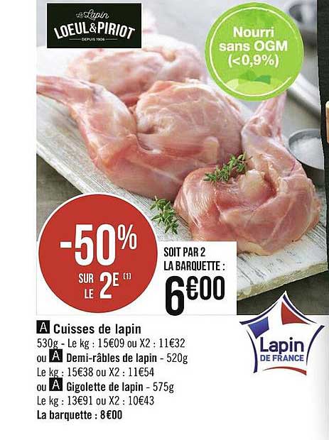 cuisses de lapin, demi râble de lapin, gigolette de lapin loeul & piriot