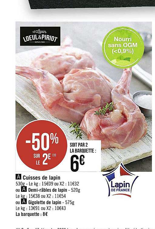 cuisses de lapin, demi-râbles de lapin, gigolette de lapin