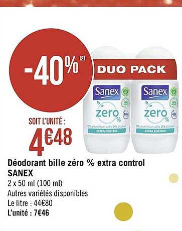 déodorant bille zéro % extra control sanex