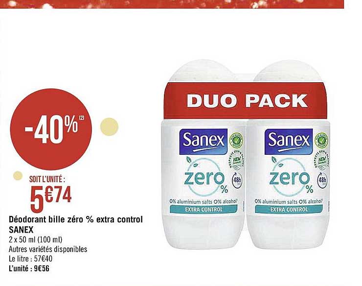déodorant bille zéro % extra control sanex