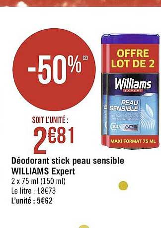 déodorant stick peau sensible williams expert