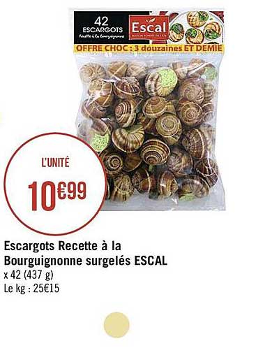 escargots recette à la bourguignonne surgelés escal