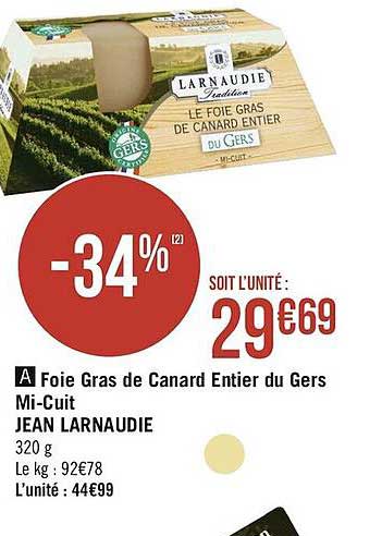 foie gras de canard entier du gers mi-cuit jean larnaudie