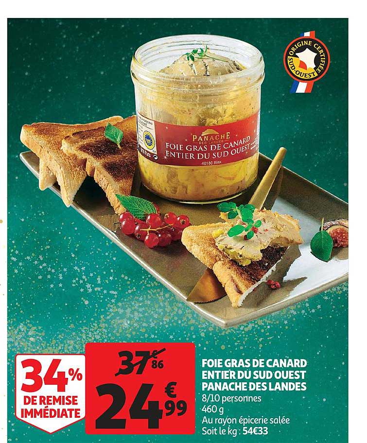 foie gras de canard entier du sud ouest panache des landes 34% de remise immédiate