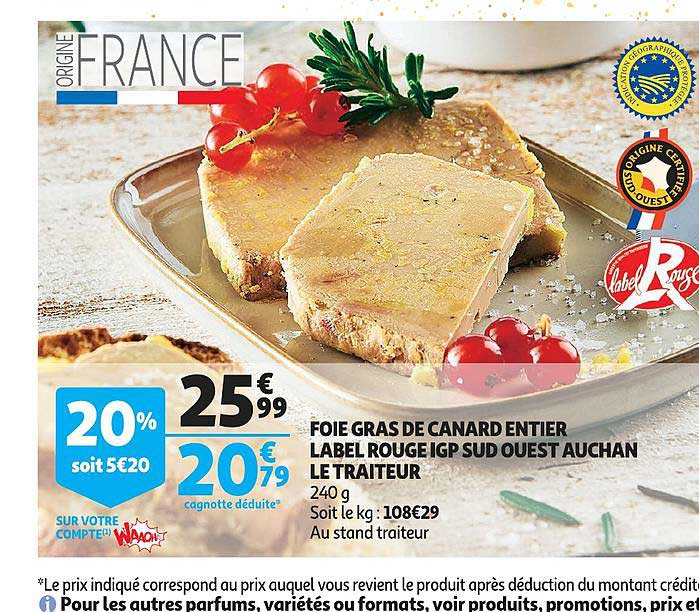 foie gras de canard entier label rouge igp sud-ouest auchan le traiteur