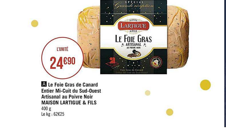 foie gras de canard entier mi-cuit du sud-ouest artisanal au poivre noir maison lartigue & fils