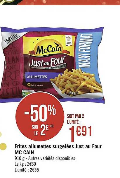 frites allumettes surgelées just au four mc cain