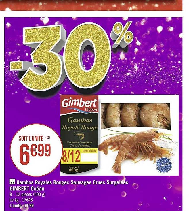 gambas royales rouges sauvages crues surgelées gimbert océan