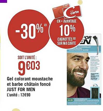 gel colorant moustache et barbe châtain foncé just for men