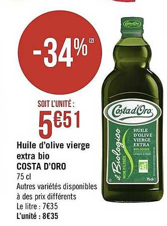 huile d'olive vierge extra bio costa d'oro