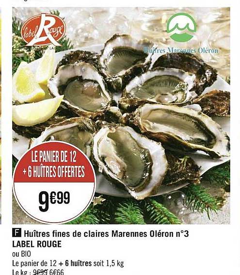 huître fines de claires marennes oléron n°3 label rouge