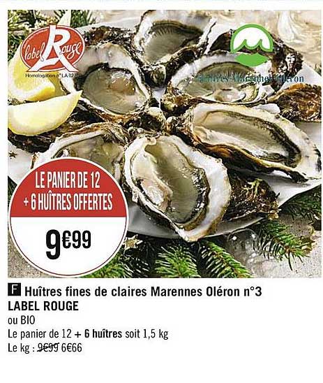 huîtres fines de claires marennes oléron n°3 label rouge