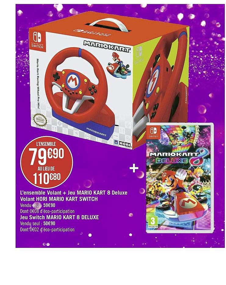 l'ensemble volant + jeu mario kart 8 deluxe volant hori mario kart switch, jeu switch mario kart 8 deluxe