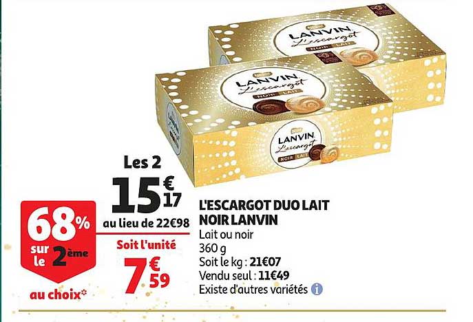 L'escargot Duo Lait Noir Lanvin 68% Sur Le 2ème Au Choix