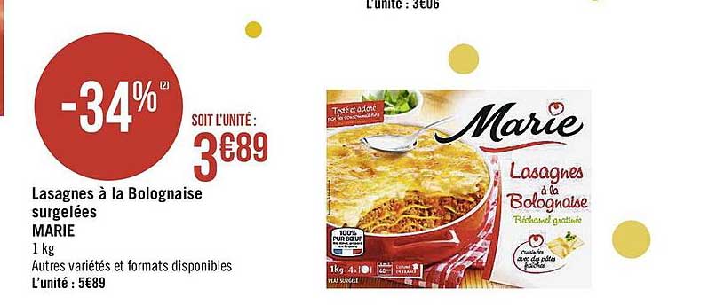 Lasagnes à La Bolognaise Surgelées Marie