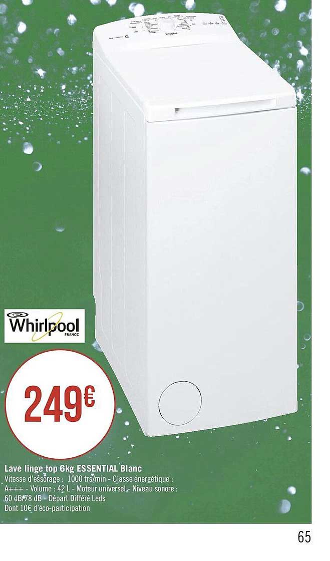 lave linge top 6kg essential blanc whirlpool