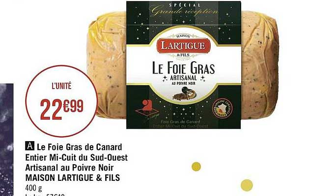 le foie gras de canard entier mi-cuit du sud-ouest artisanal au poivre noir maison lartigue & fils
