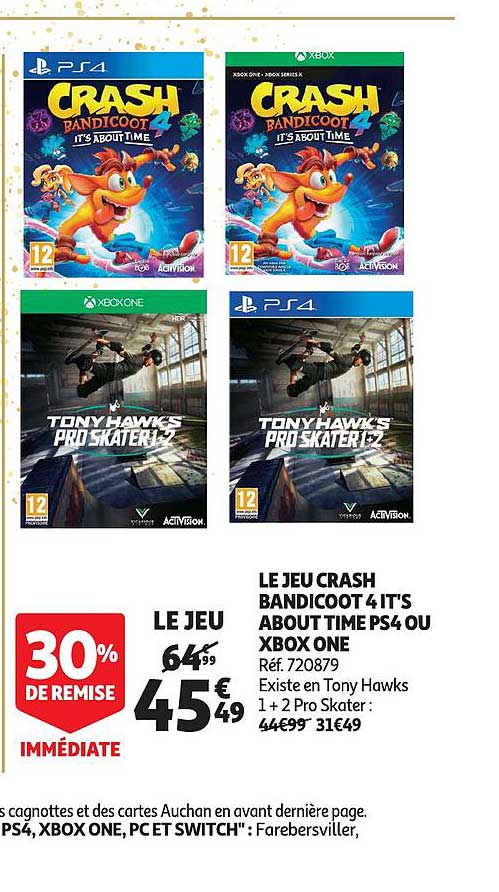 le jeu crash bandicoot 4 it's about time ps4 ou xbox one